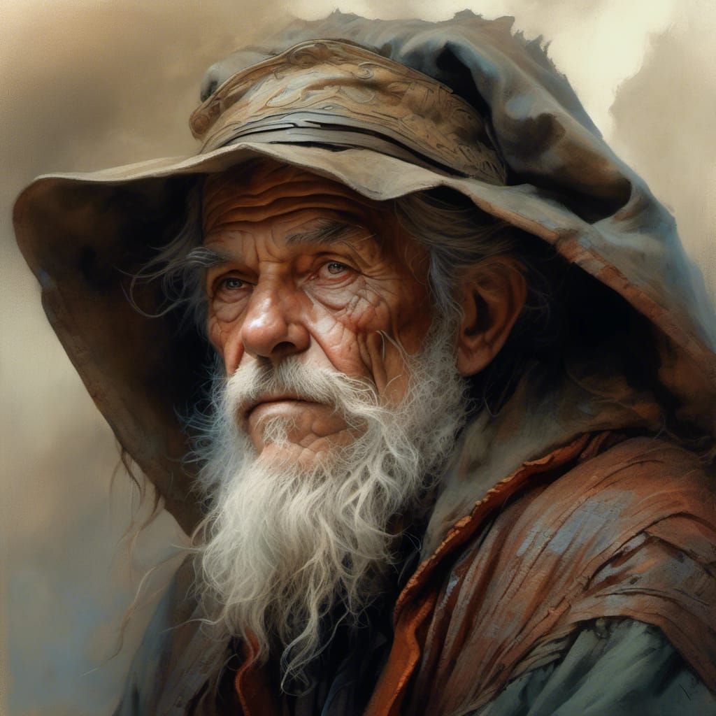 an extremely gaunt old hobo man
