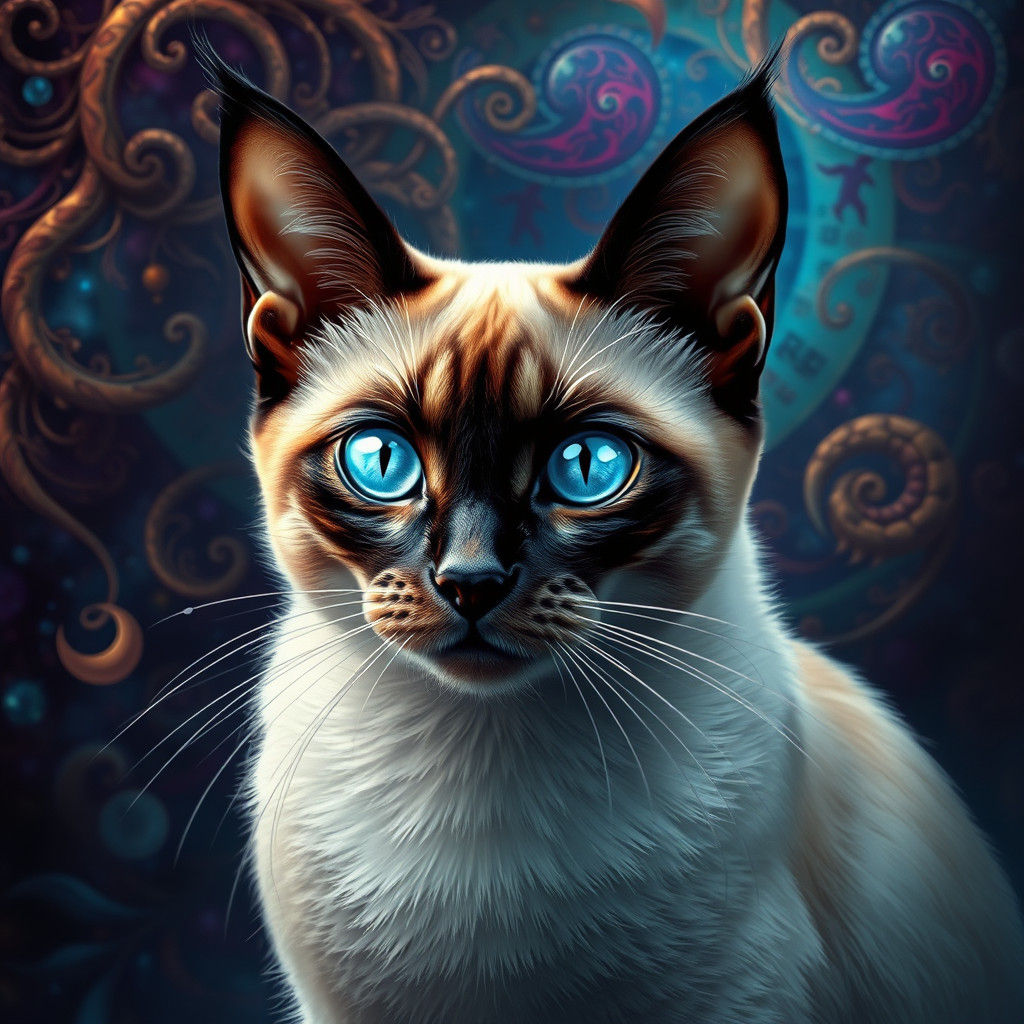 Mystical Siamese Cat in Dreamlike Digital Painting