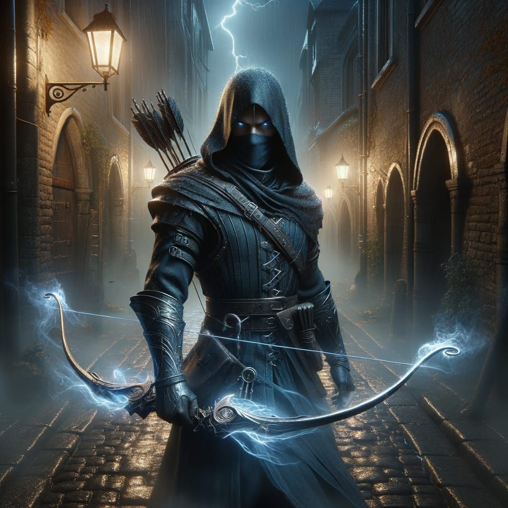 Dark Fantasy Half-Elf Rogue in Moody Alleyway