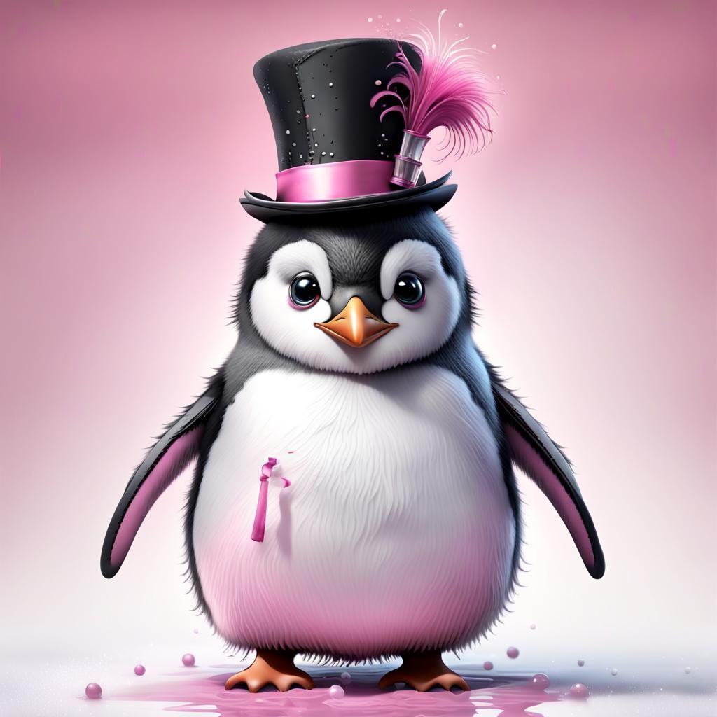 Adorable Christmas Penguin in Top Hat, Airbrush Style