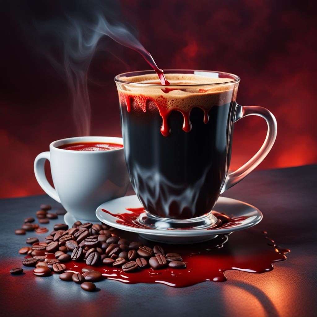 Dracula Blood Coffee: Hyperrealistic Splash Art Concept