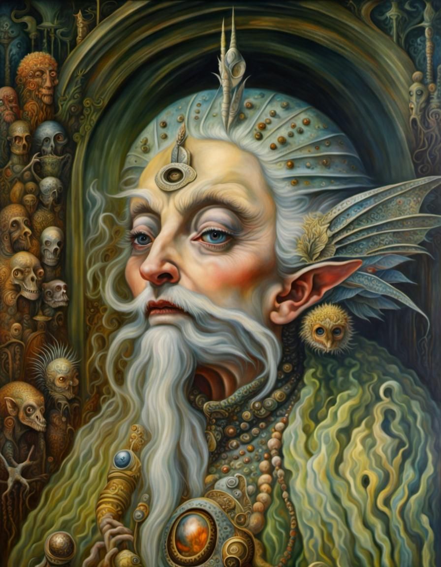 Cryptid Museum: A Surrealist Painting in Imperial Colors