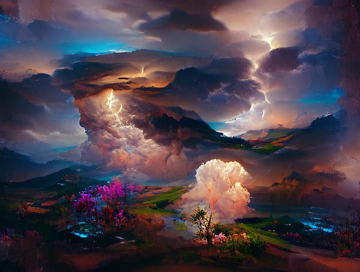 Dramatic Thunderstorm Landscape in Digital Art Style