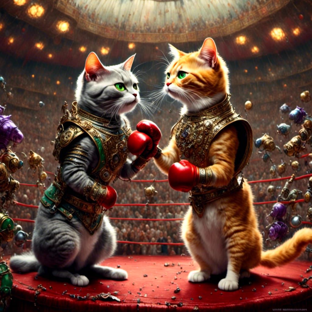 Anthro Cats Boxing in Hyperrealistic CGI Style