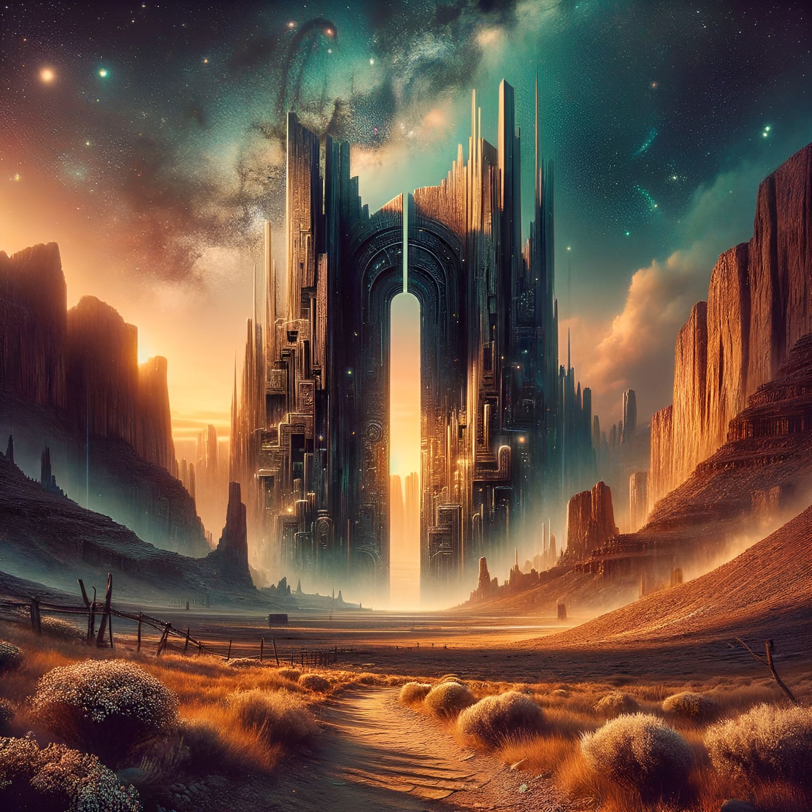 Obsidian Gate to Galactic Utopia, Detailed Matte Painting