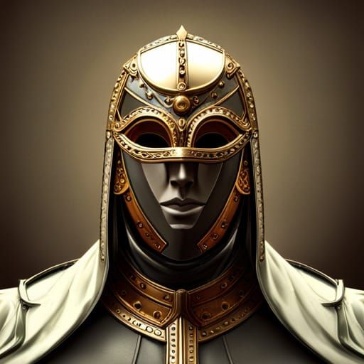 Iron Mask Portrait in Precisionist Digital Art Style