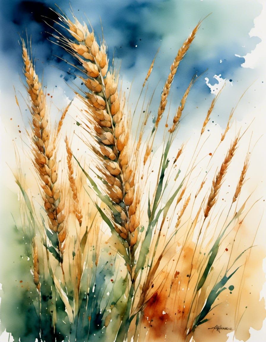 Wheat Stalk in Lush Watercolor