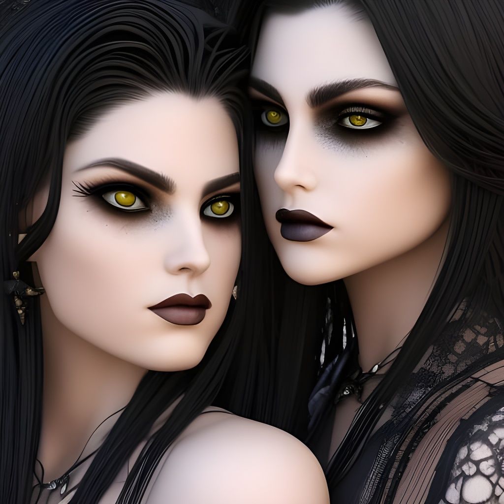 Goth Teens Hugging in Detailed Digital Illustration
