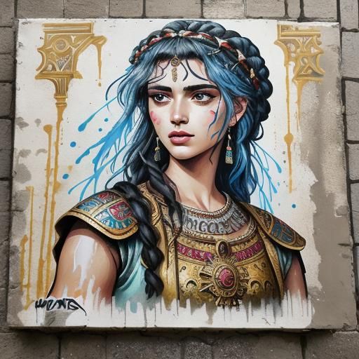 Dignified Roman Woman in Ancient City Graffiti Art