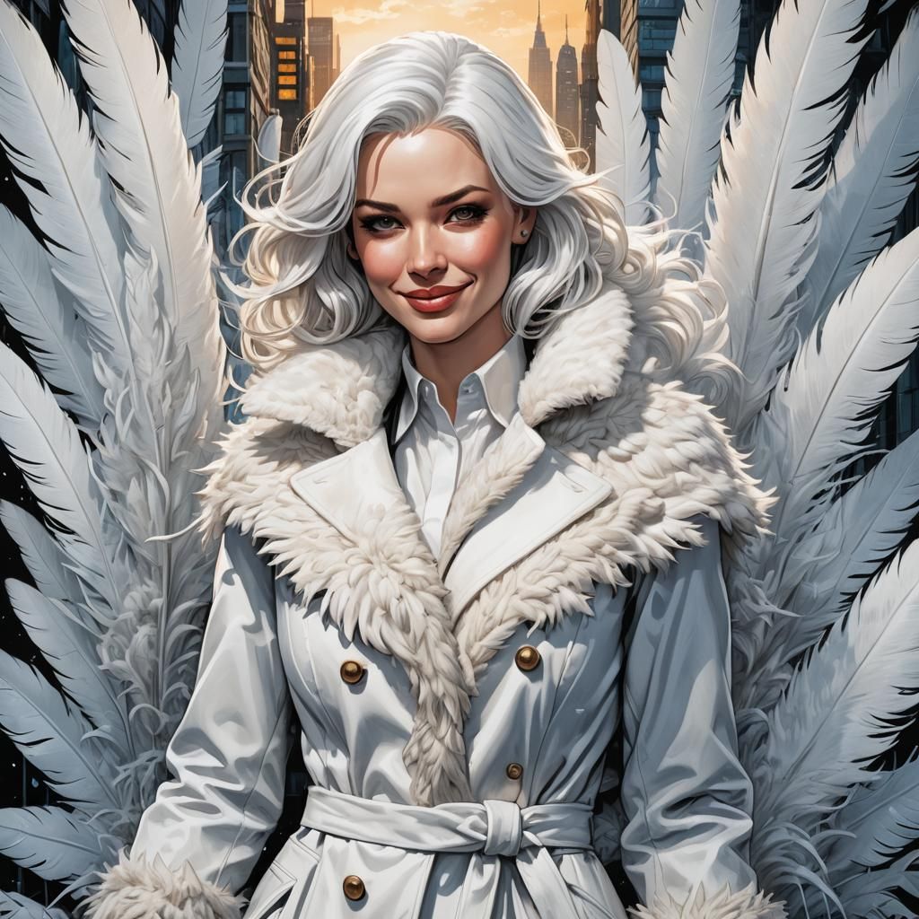 White-Haired Businesswoman in Comic Book Art Style