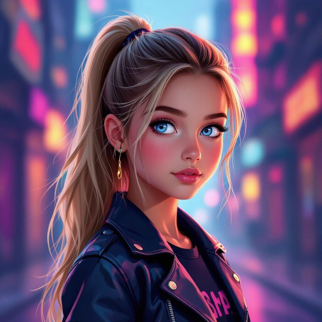 Cool Blonde Girl with Blue Eyes in Graphic Novel Style