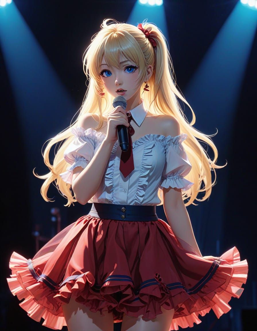 Vivacious Anime Idol Rocks the Stage in Vibrant Colors