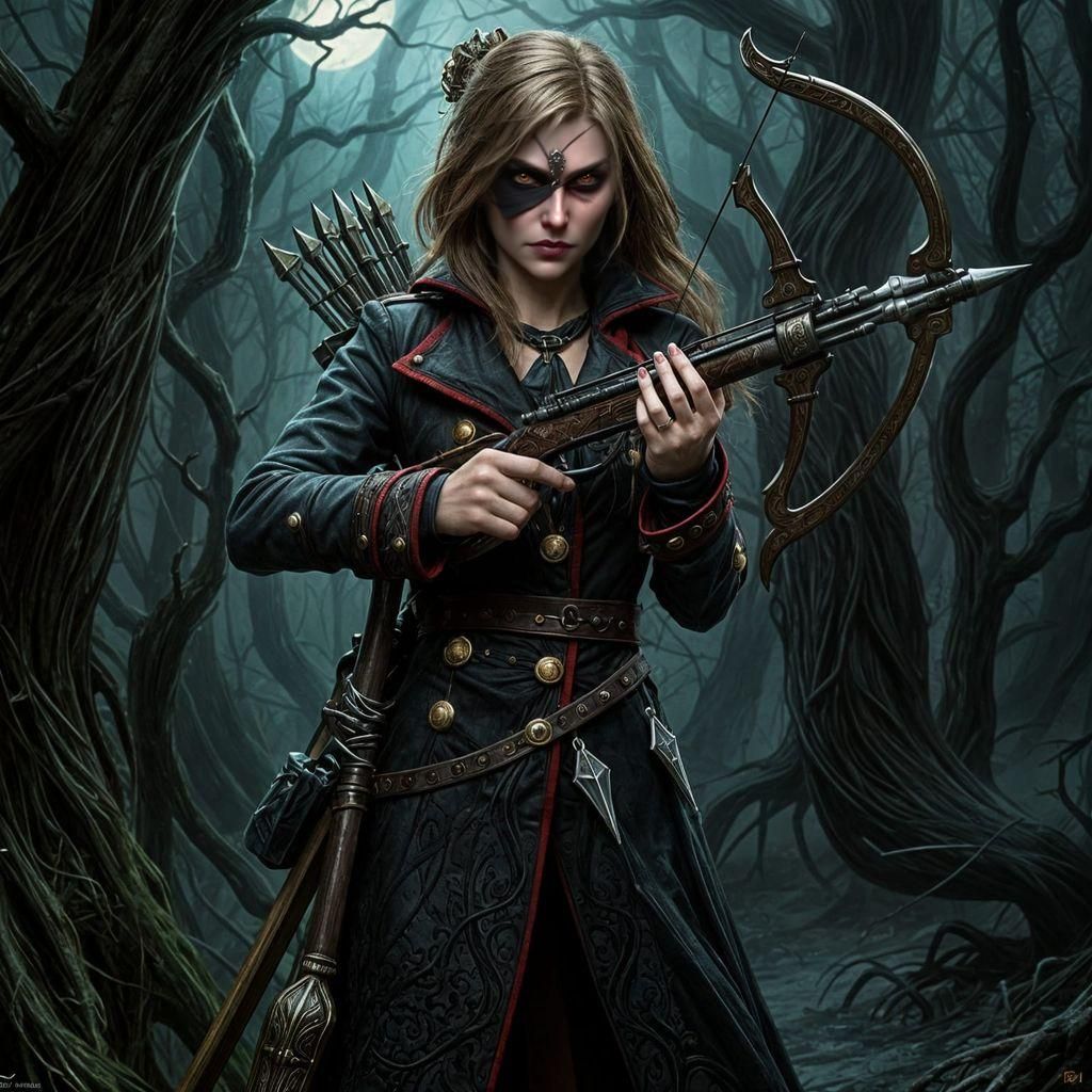 Epic Vampire Hunter in Dark Fantasy Landscape
