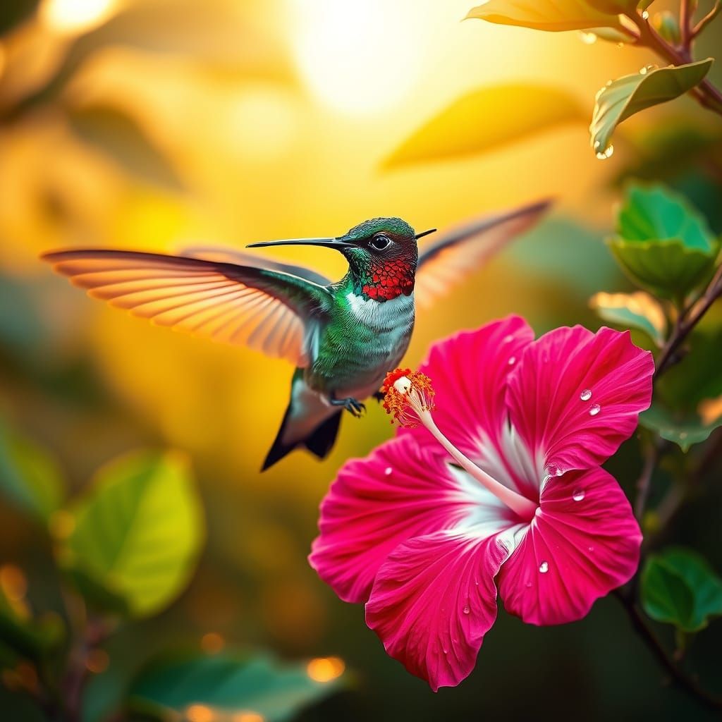 Ethereal Ruby-throated Hummingbird in Tropical Bliss