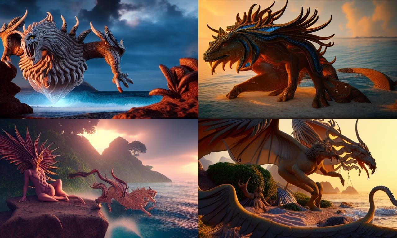 Mythological creatures having fun at the most beautiful beach.