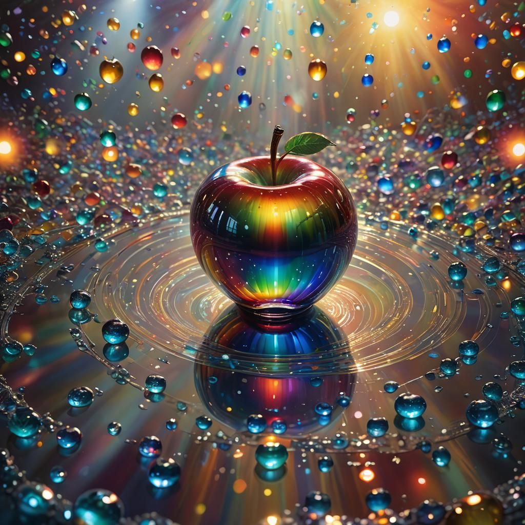 Rainbow Glass Apple in Ethereal Light: Oil Painting