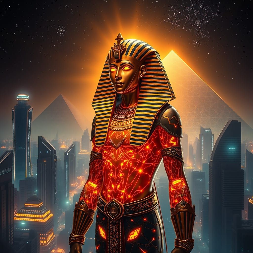 Cyber Pharaoh Reigns Over Futuristic Egypt