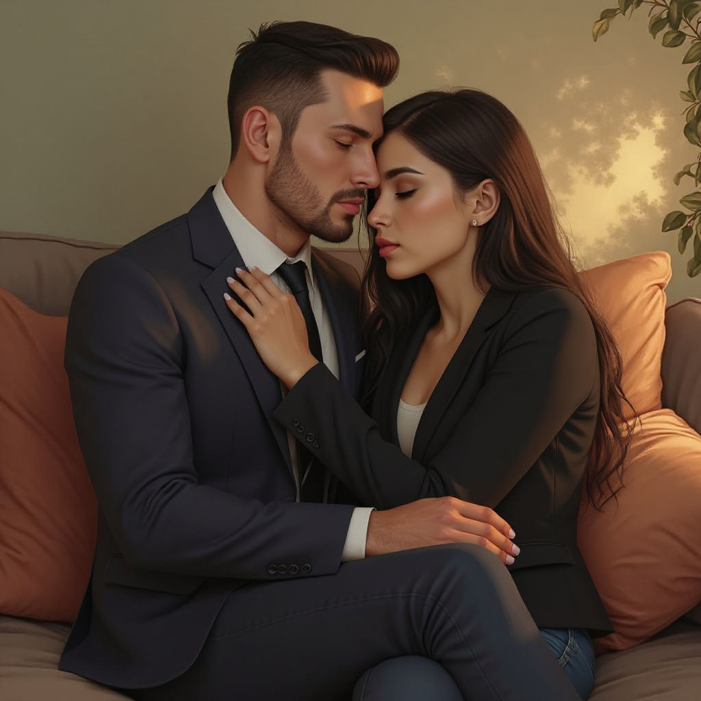 Intimate Comfort: A Brunette Woman's Affectionate Embrace