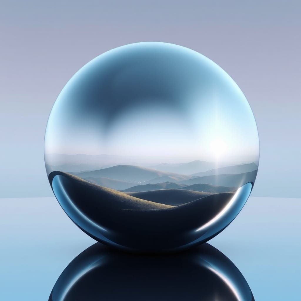 Chrome Sphere Reflecting Serene Futuristic Landscape