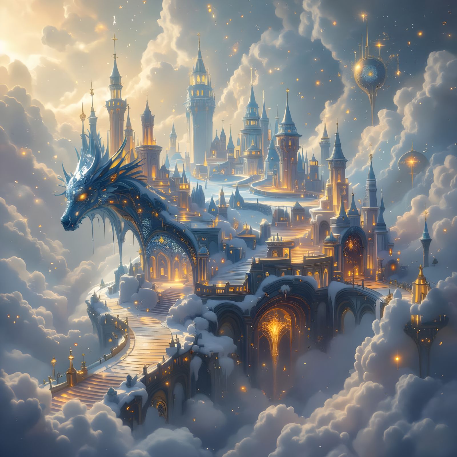 Ethereal Magical Realm with Golden Amber Sparkle