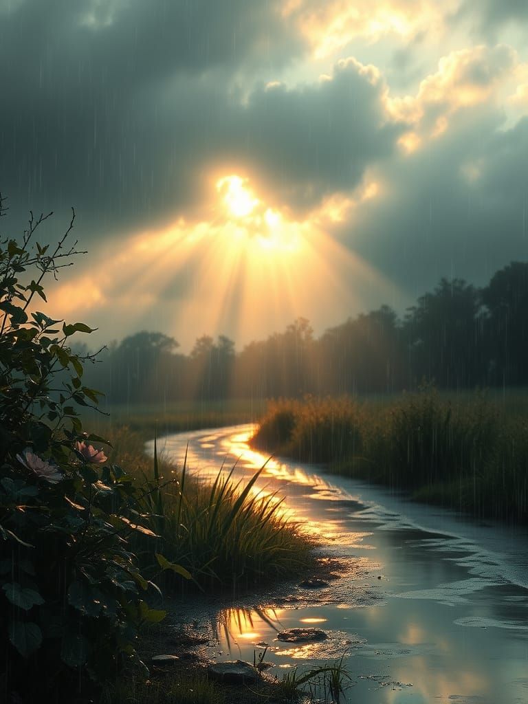 Misty Morning Landscape in a Dreamy, Ethereal Style