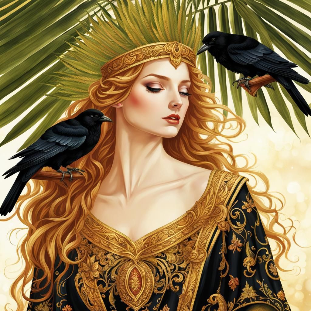 Golden God with Raven Hair, Art Nouveau Style