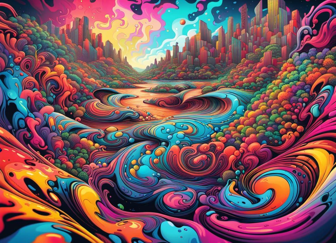 Psychedelic Graffiti Landscape in Splash Art Style