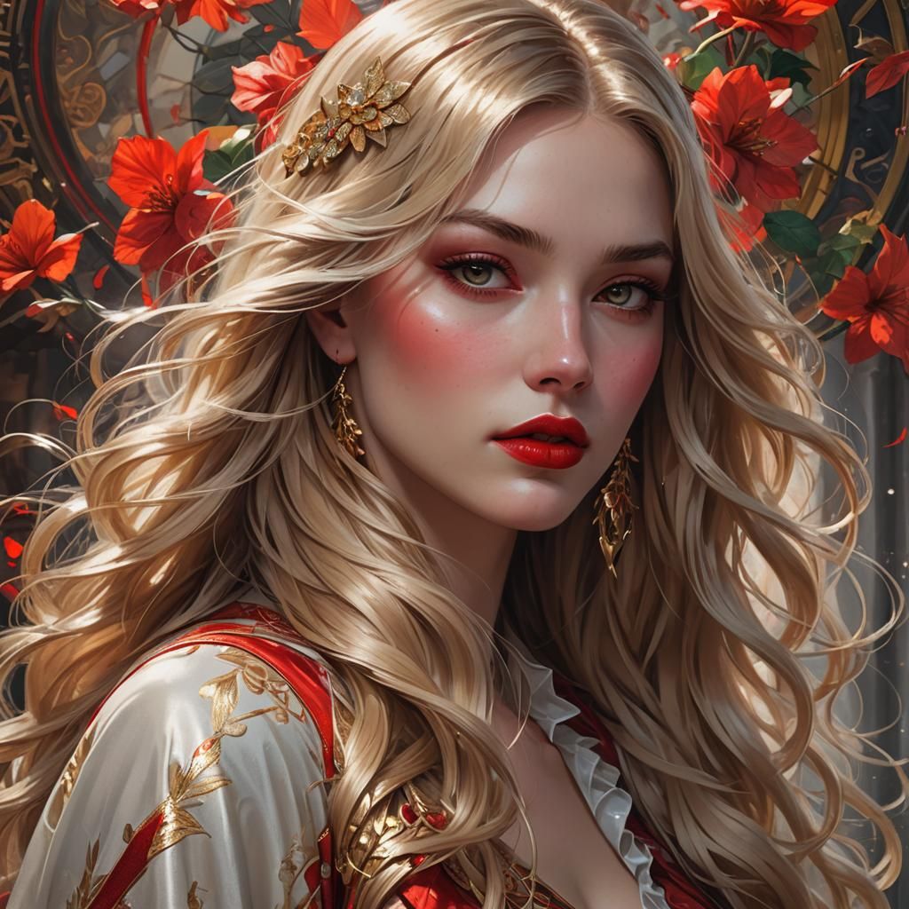 Stunning Portrait of a Blonde Woman in Art Nouveau Style