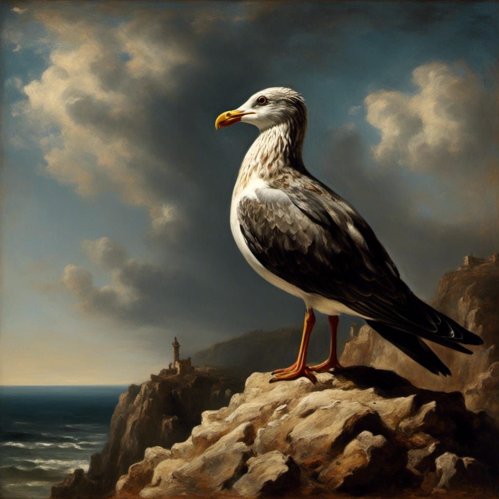 Herring Gull Portrait in Chiaroscuro Style