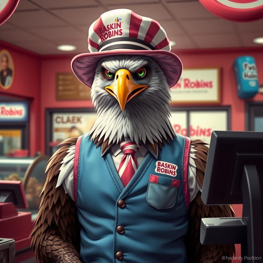 Eagle Clerk at Ice Cream Parlor in Digital Art