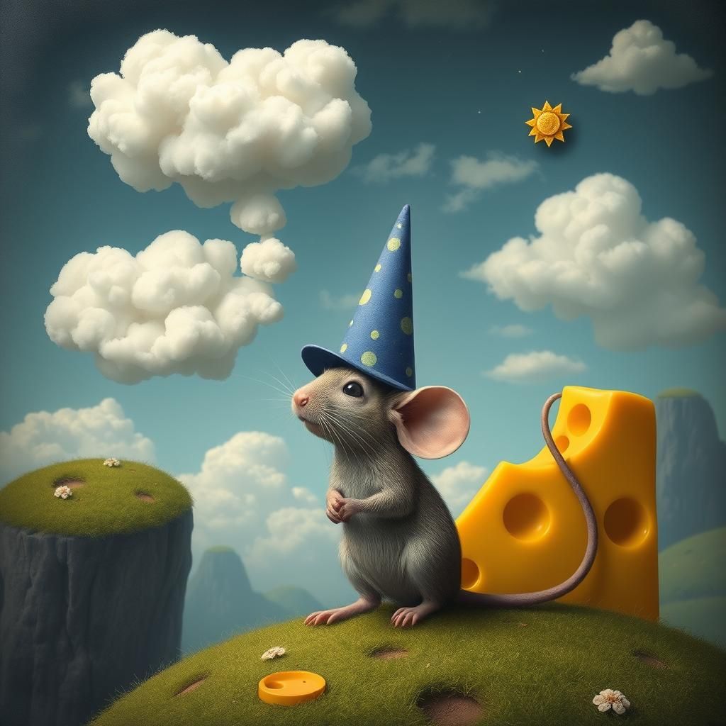 Whimsical Wizard Mouse Dreams of Cheese Clouds