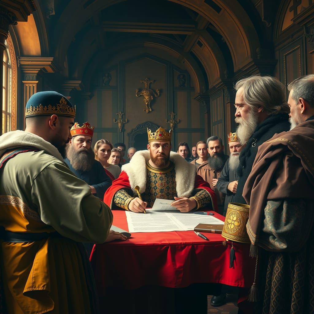King John Signs Magna Carta: Hyperrealistic Concept Art