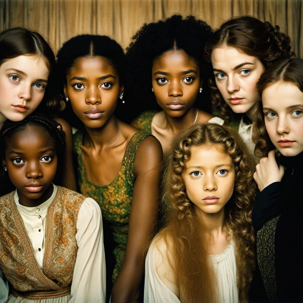 Multicultural Girls in Photobooth, Artistic Color Photo