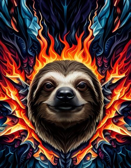 Fiery Mosaic Sloth Portrait in 64K 3D