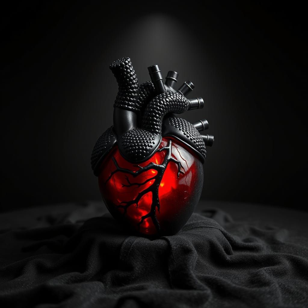 Hyper-Realistic Beaded Heart in Macro Photograph