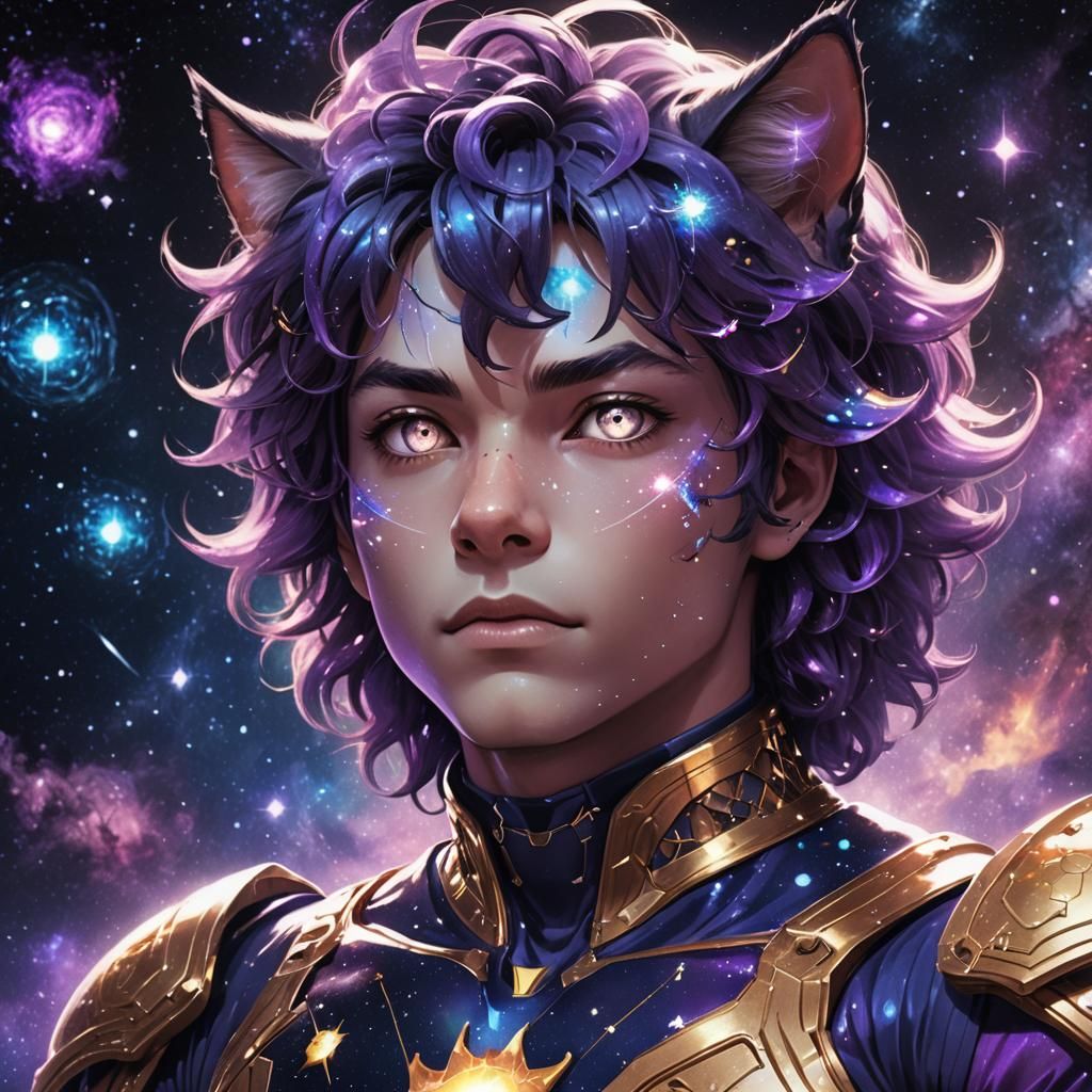 Cosmic Cat Boy Portrait in 3D Anime Style