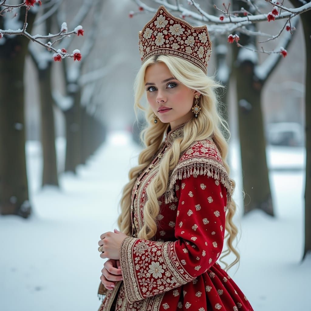 Russian Model in Snowy Moscow, Digital Art