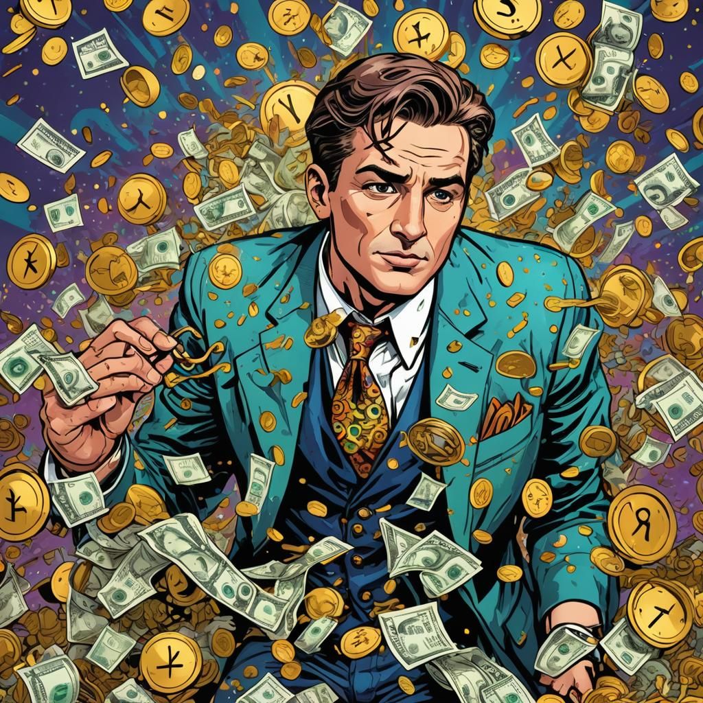 Pop-Art Businessman Surrounded by Money