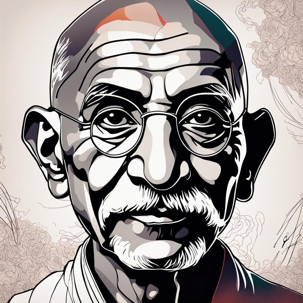 Mahatma Gandhi Portrait in Detailed One Line Drawing