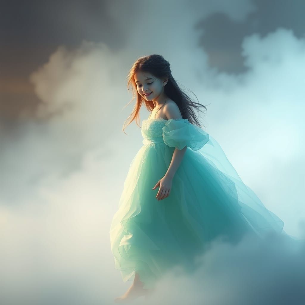 Translucent Water Girl in Misty Atmosphere
