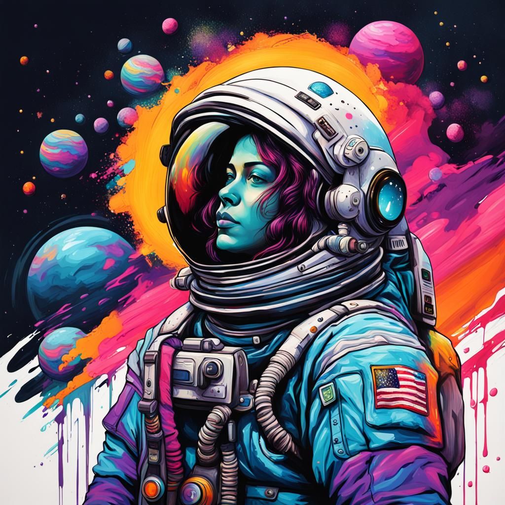 Astronaut Woman on Jupiter in Graffiti Art