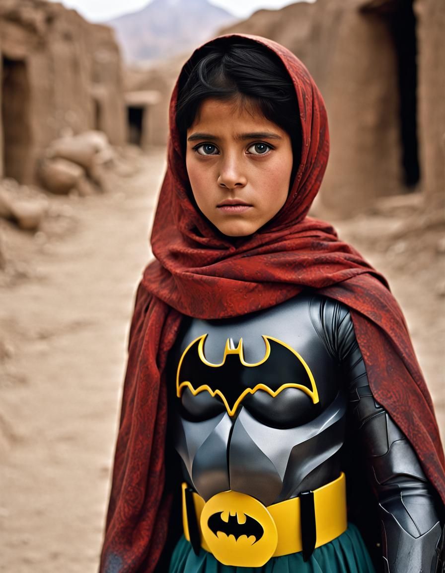 Muscular Afghan Girl as Batman in Professional Portrait