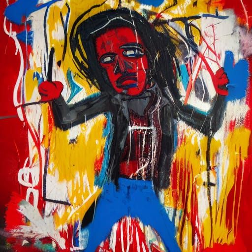 Neo-Expressionist Gun and Fist in Graffiti Style