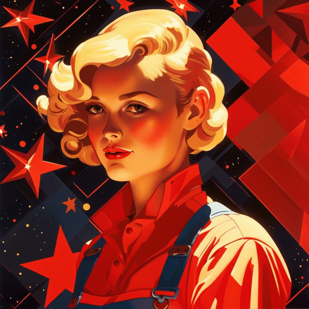 Woman Glowing in Red: Abstract Geometric Portrait