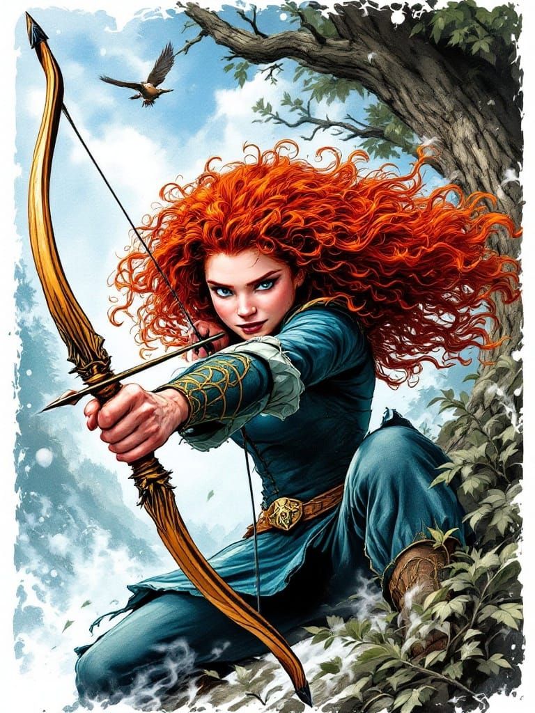 Merida Comic Book Cover Art: Action Scene