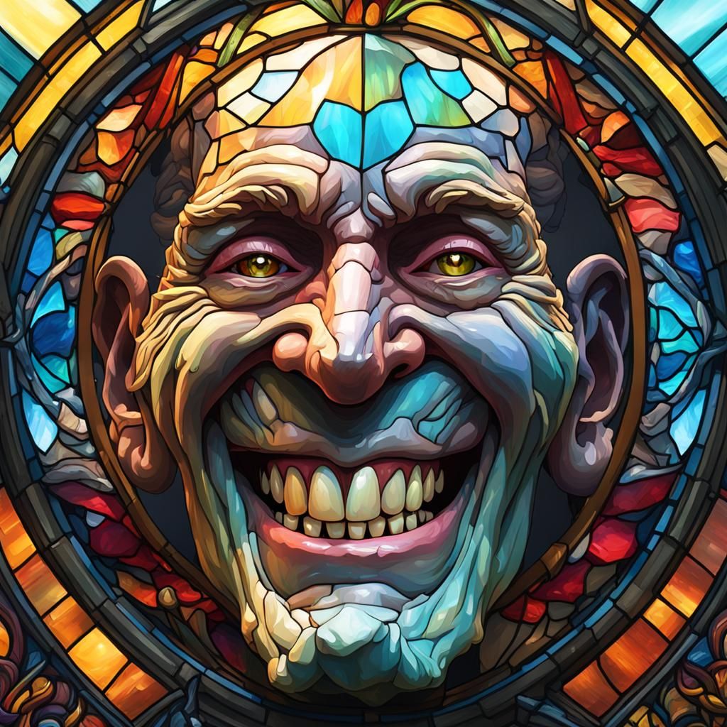 Stained Glass Dentures Portrait: Hyperdetailed Art
