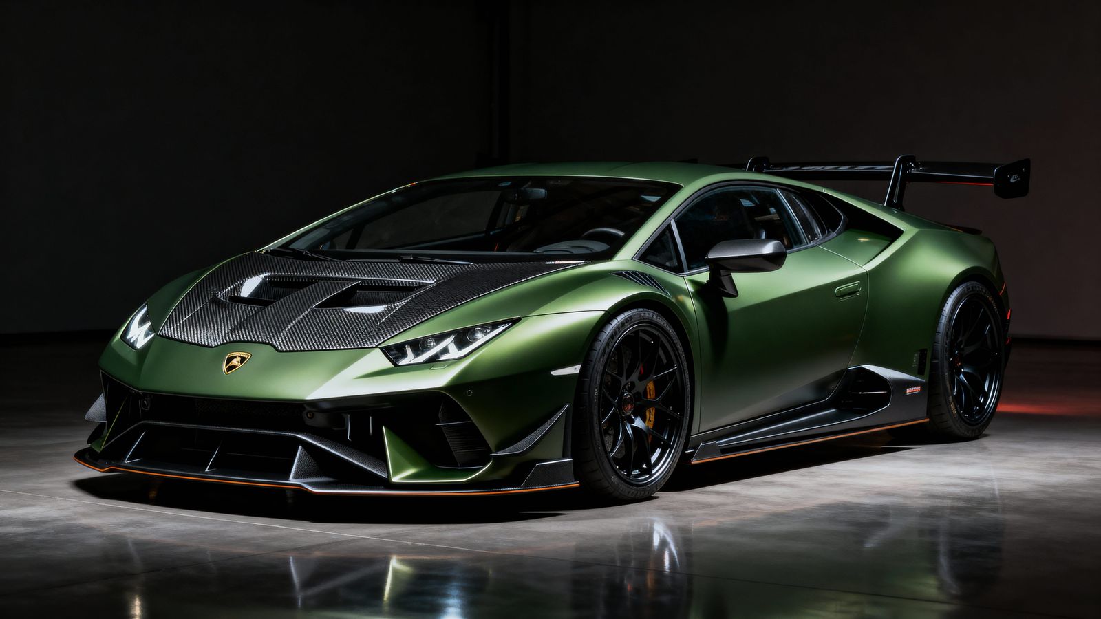 Modified Lamborghini in Metallic Green with Carbon Fiber Acc...