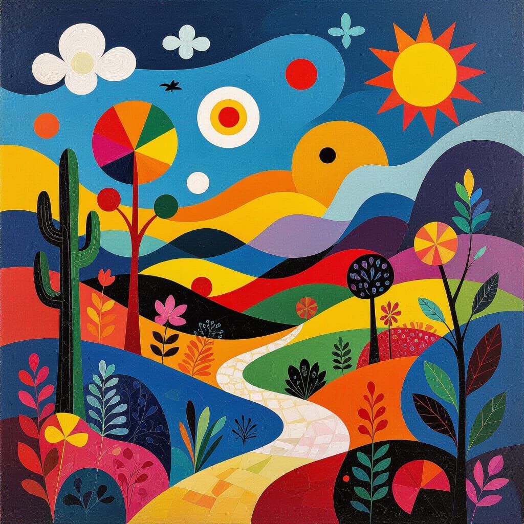 Surreal Landscape of Joyous Pride in Miró Style