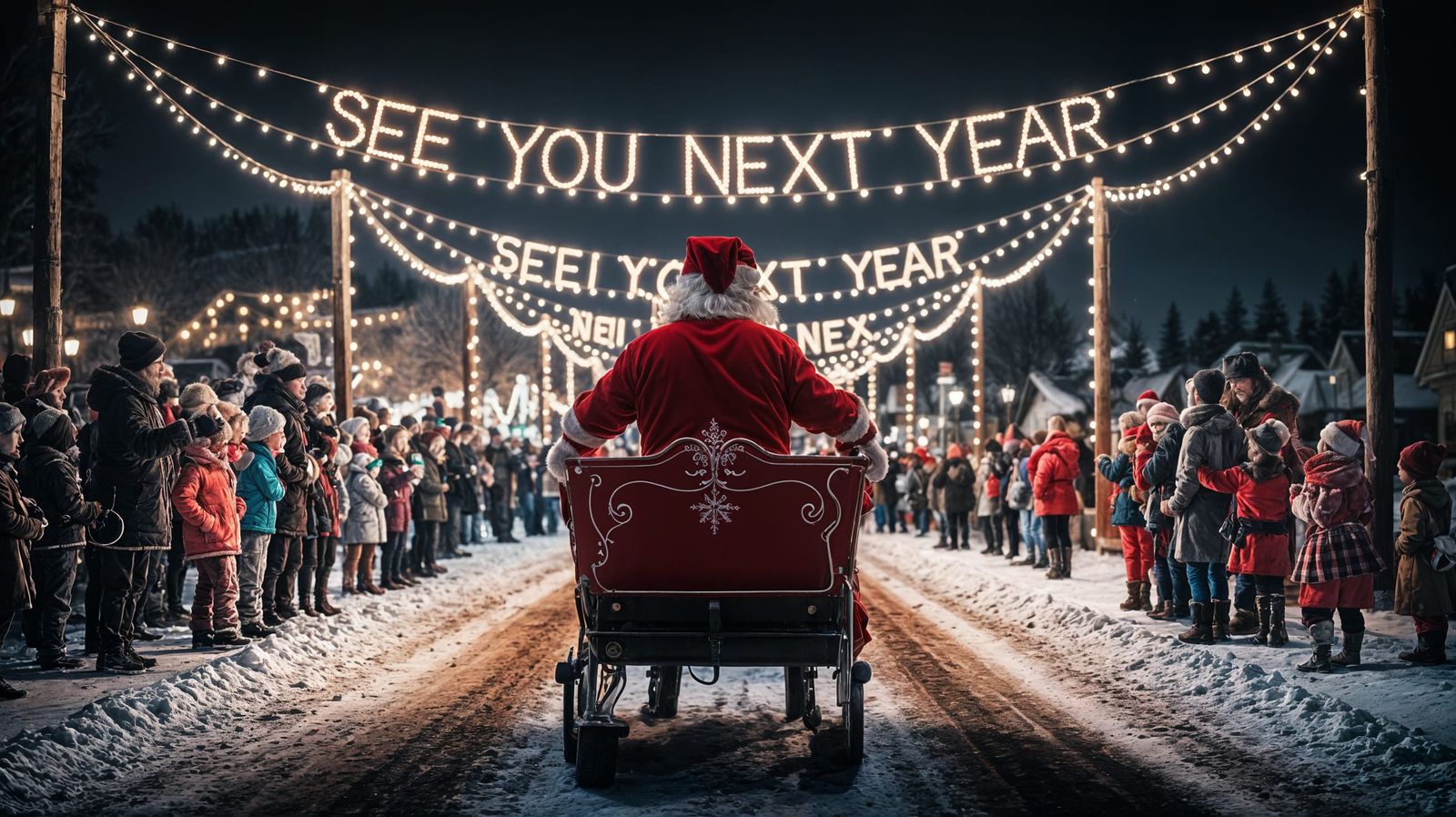 Santa Claus Departs in a Vibrant Winter Scene