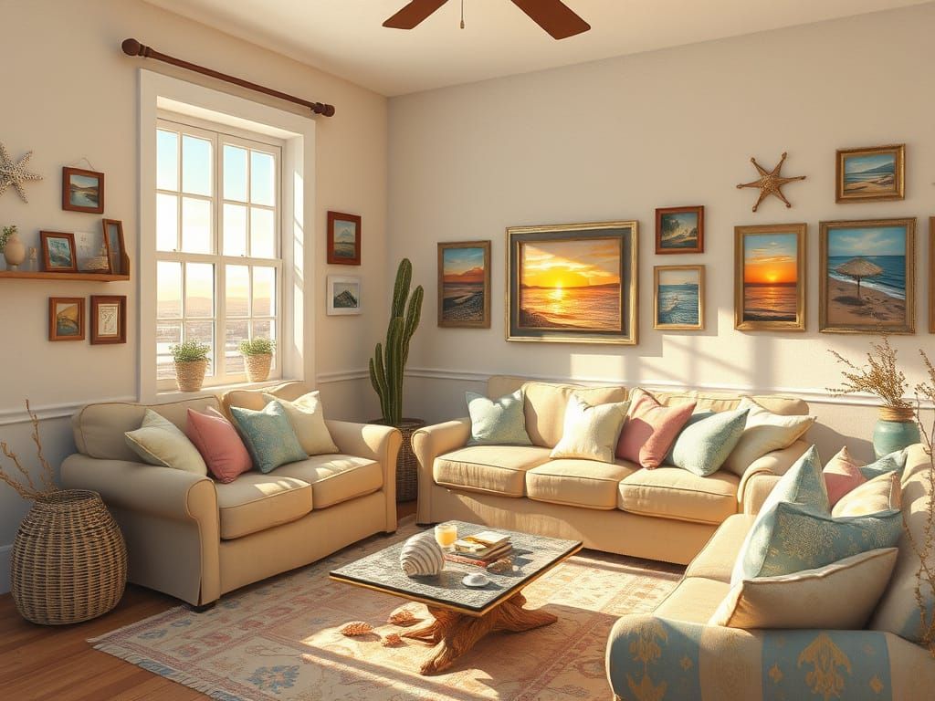 Cozy Summer Living Room with Beach Mementos